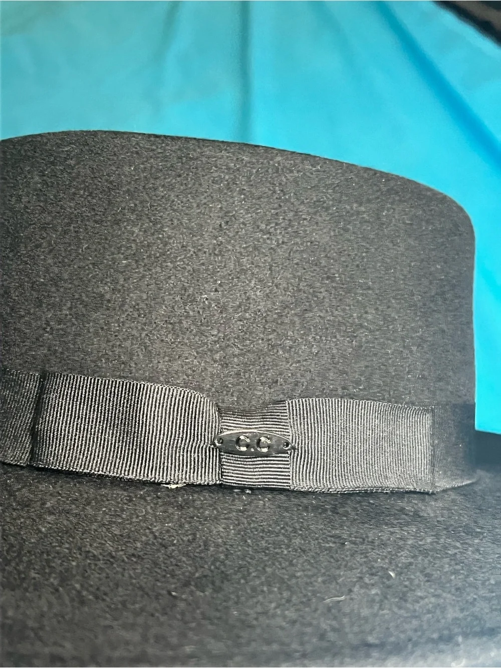 C.C Exclusive Black 100% Wool Wide Brim Boater Hat